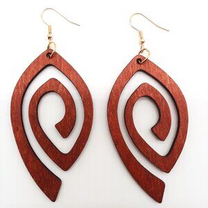 Earrings Wooden Large Hollow Cut Stylish Dangle Boho Carved Hippie Trendy NEW